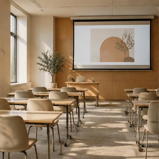 Aula di formazione con sedute e schermo di proiezione