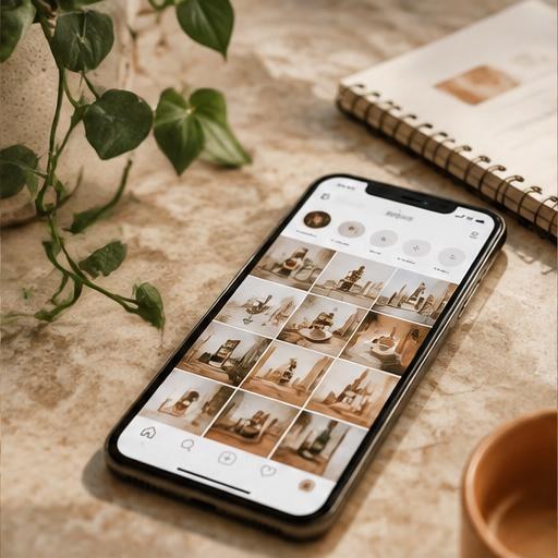 Smartphone con una schermata social appoggiato su una scrivania